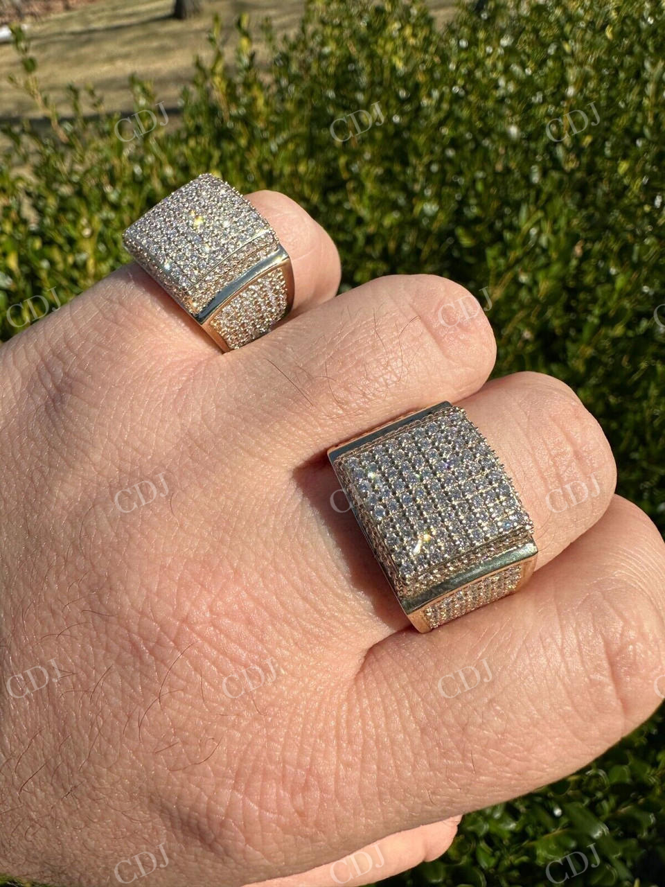 14K Yellow Gold Square Micropave Hip Hop Ring  customdiamjewel   