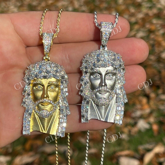 Natural Diamond Baguette Jesus Piece Pendant  customdiamjewel   