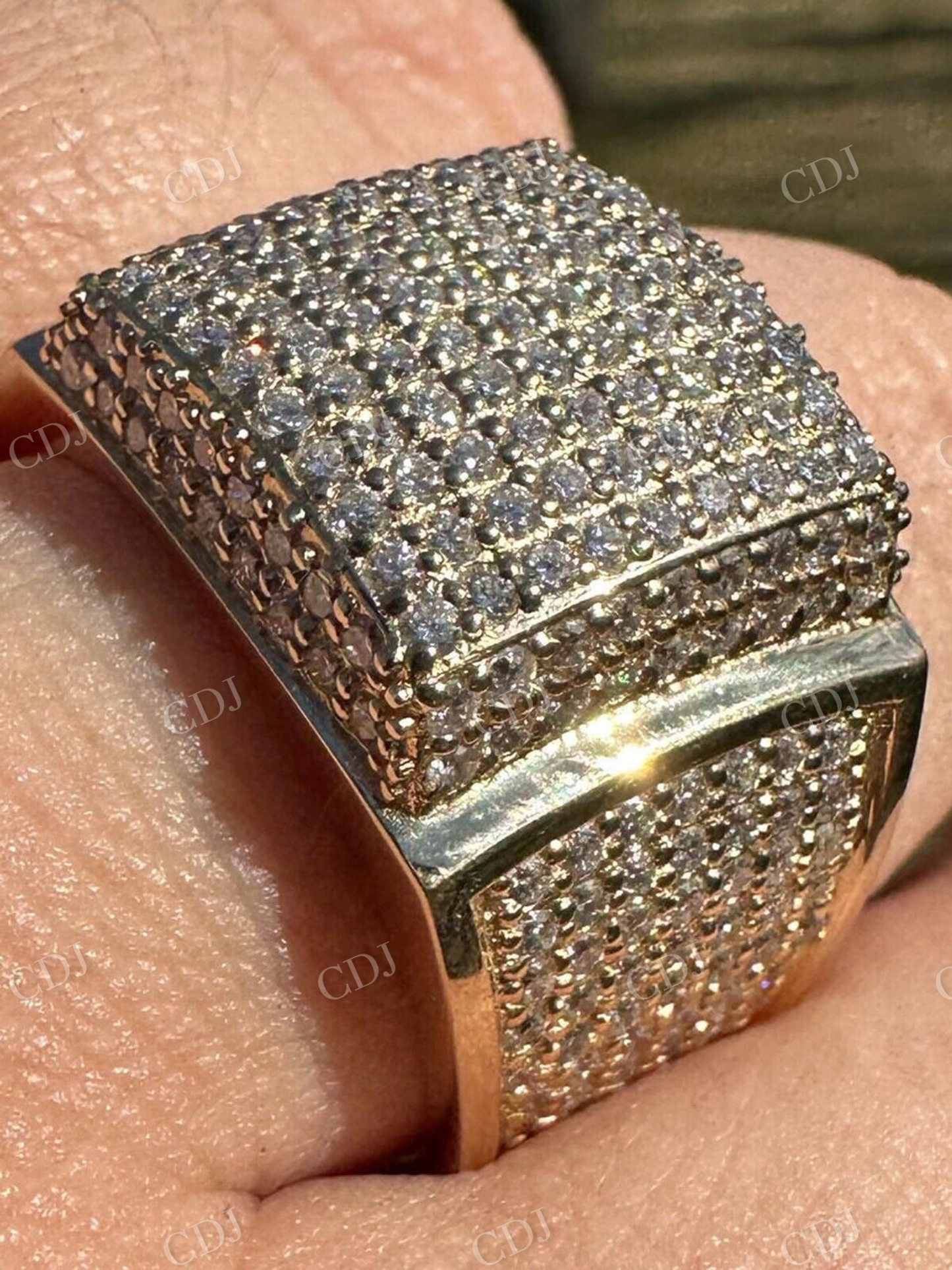 14K Yellow Gold Square Micropave Hip Hop Ring  customdiamjewel   