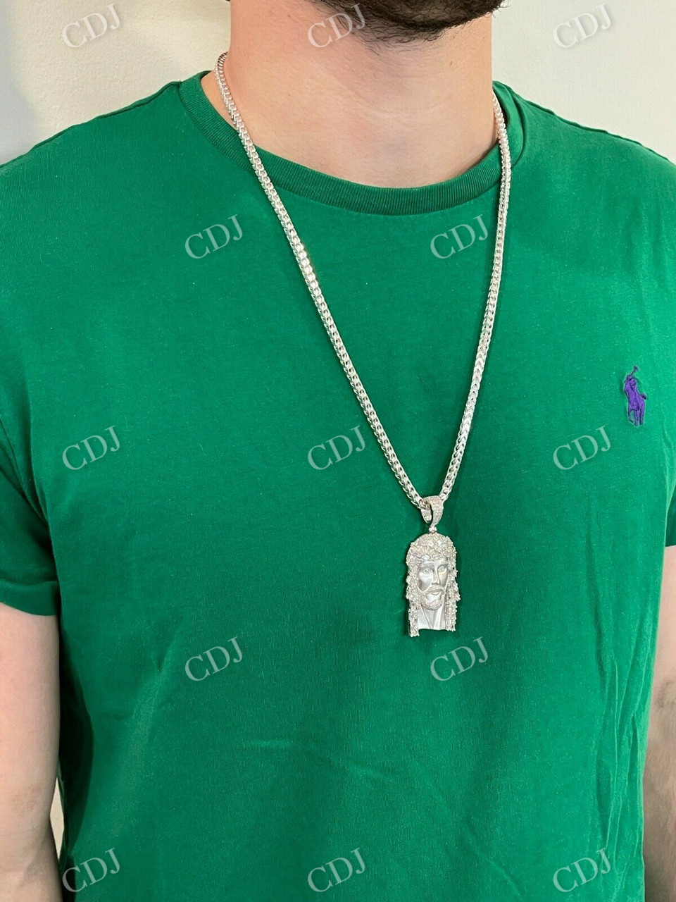Natural Diamond Baguette Jesus Piece Pendant  customdiamjewel   