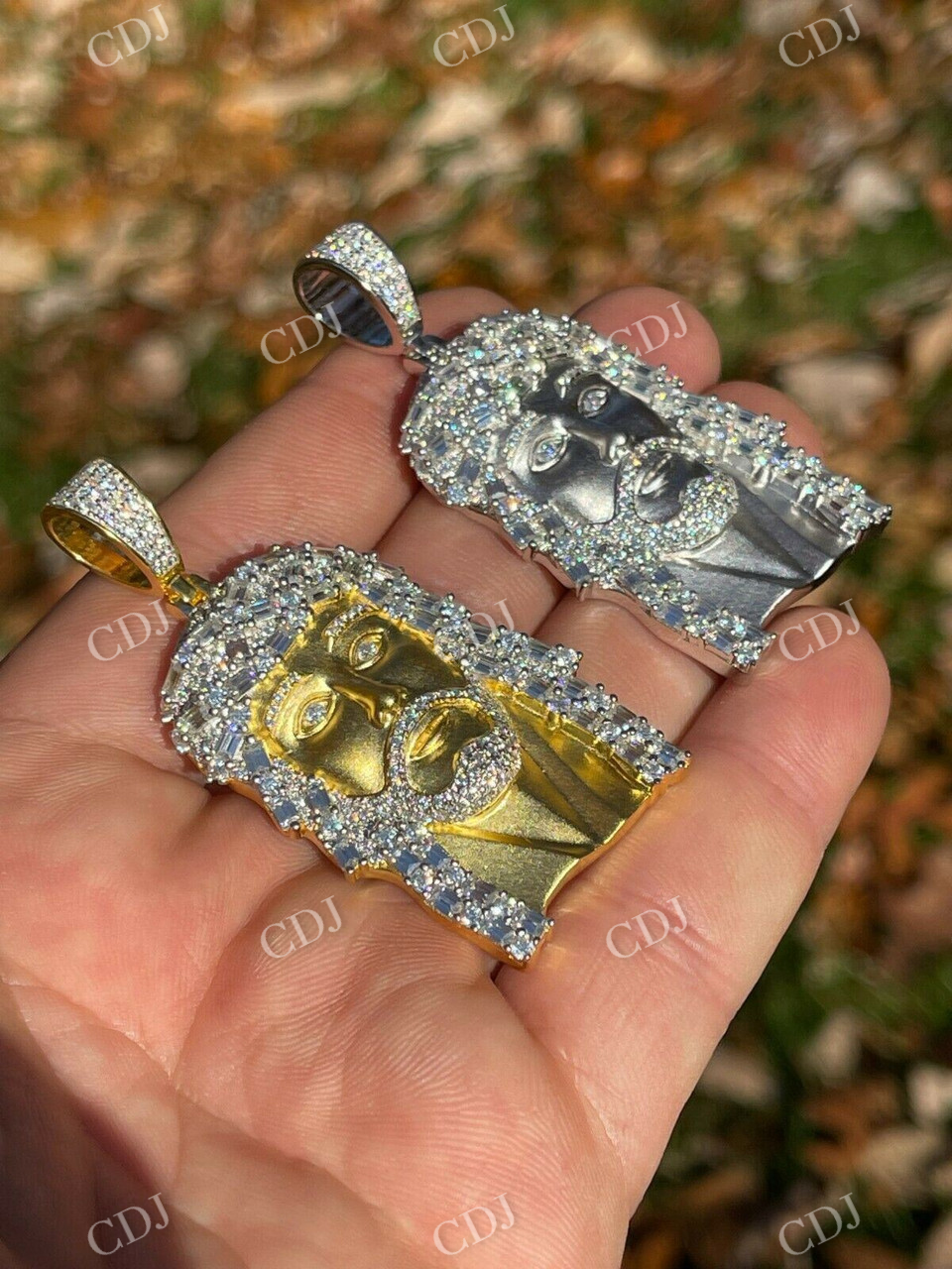 Natural Diamond Baguette Jesus Piece Pendant  customdiamjewel   
