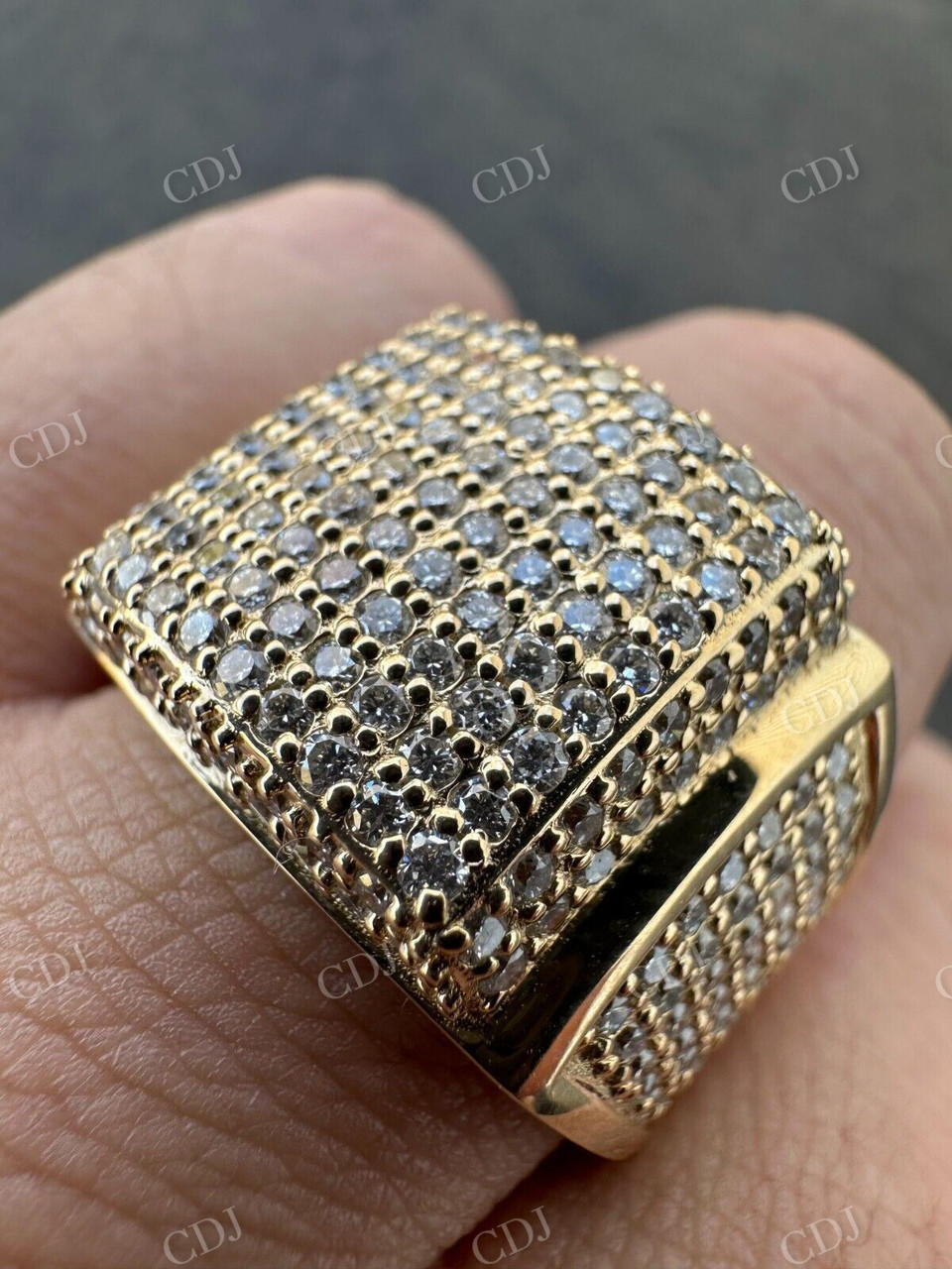 14K Yellow Gold Square Micropave Hip Hop Ring  customdiamjewel   