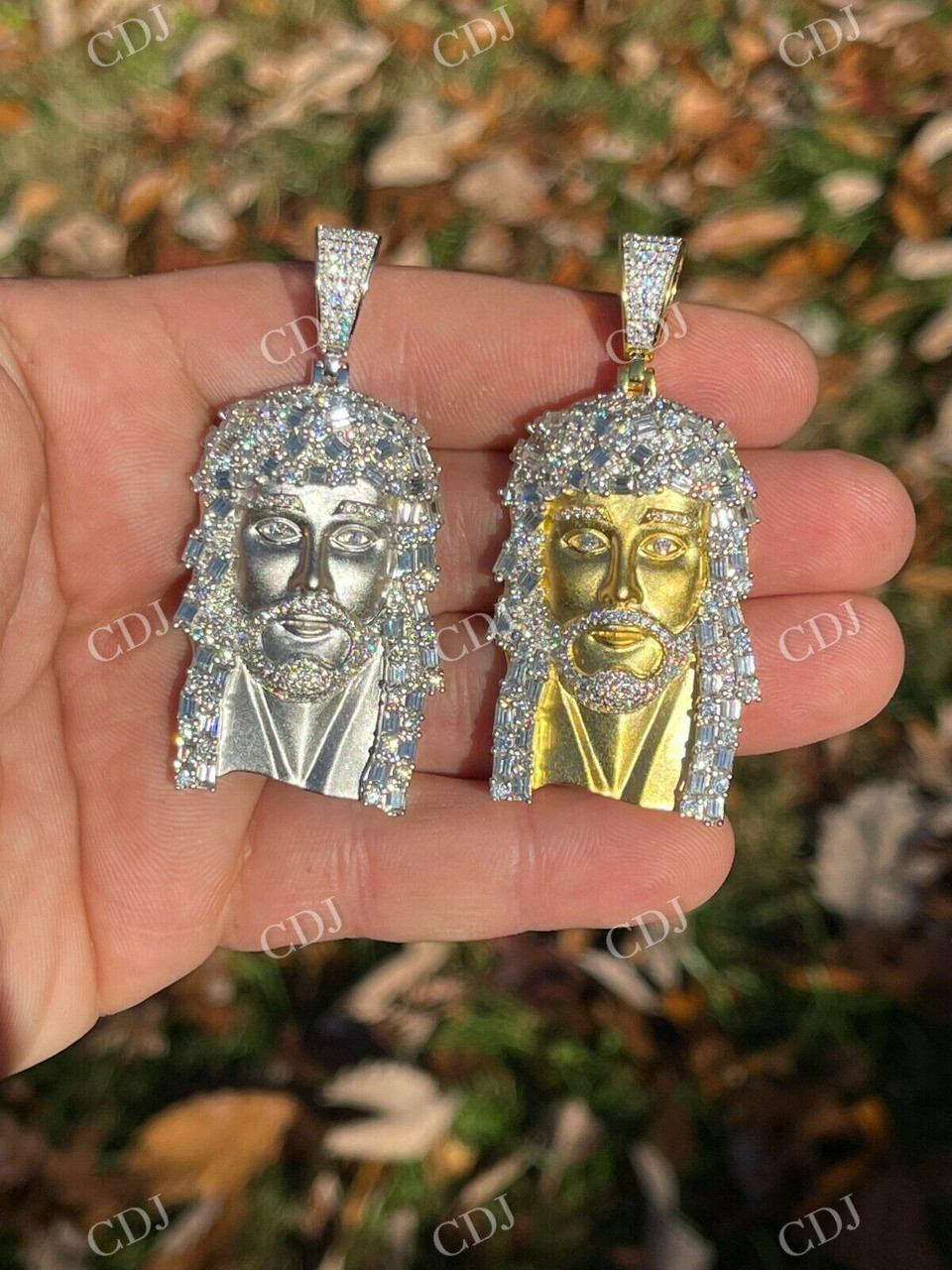 Natural Diamond Baguette Jesus Piece Pendant  customdiamjewel   