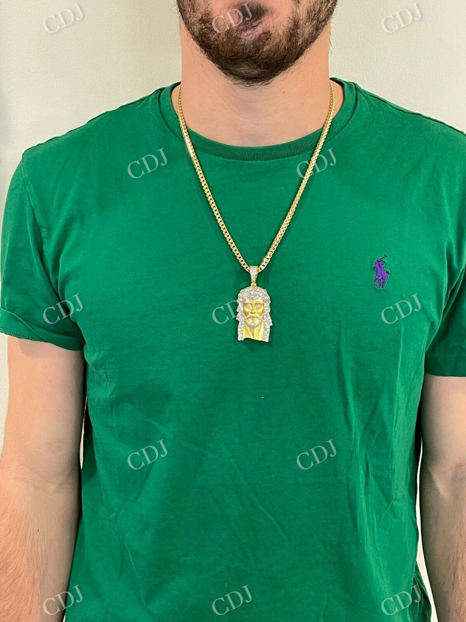 Natural Diamond Baguette Jesus Piece Pendant  customdiamjewel   