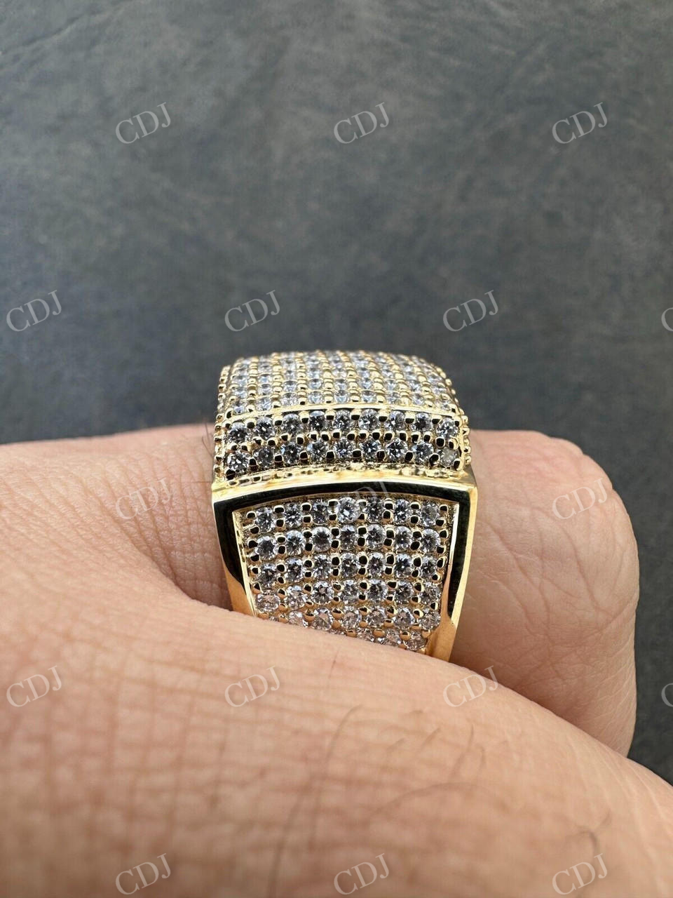 14K Yellow Gold Square Micropave Hip Hop Ring  customdiamjewel   