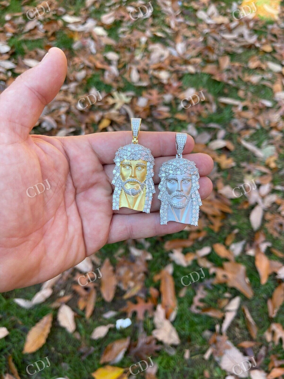 Natural Diamond Baguette Jesus Piece Pendant  customdiamjewel   
