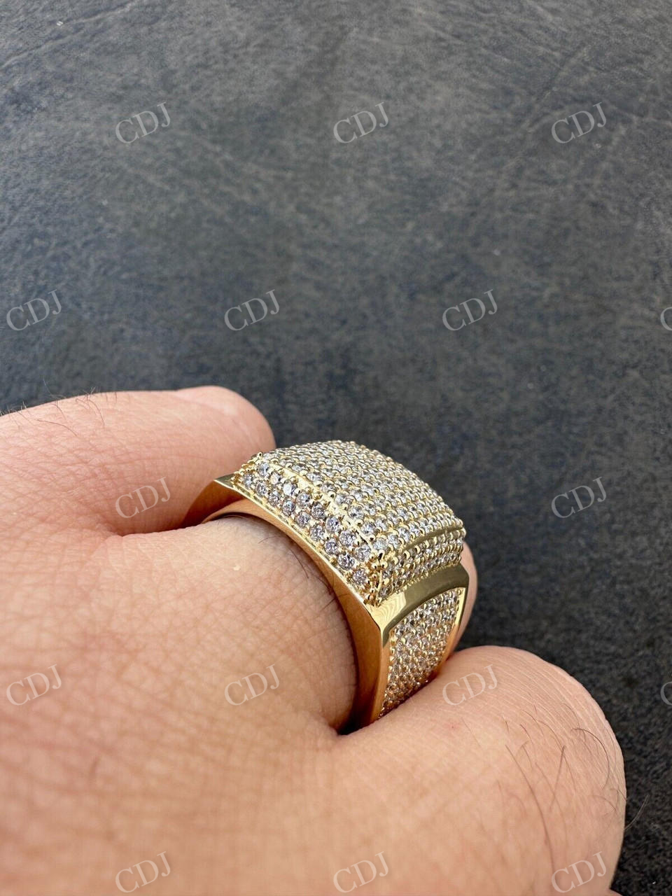 14K Yellow Gold Square Micropave Hip Hop Ring  customdiamjewel   