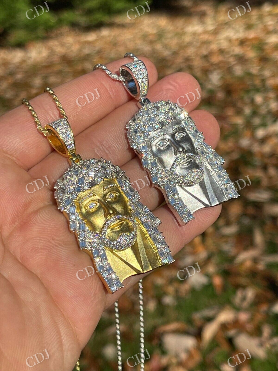 Natural Diamond Baguette Jesus Piece Pendant  customdiamjewel   