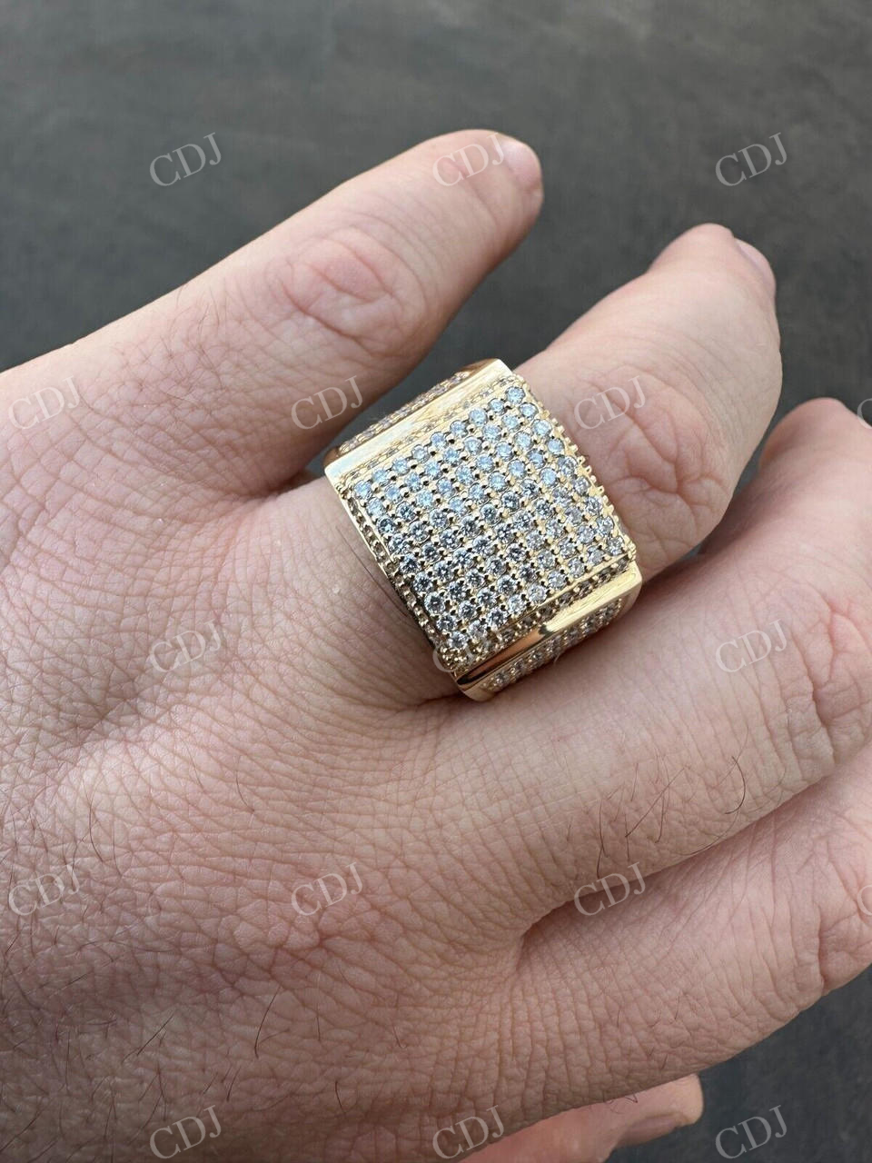 14K Yellow Gold Square Micropave Hip Hop Ring  customdiamjewel   