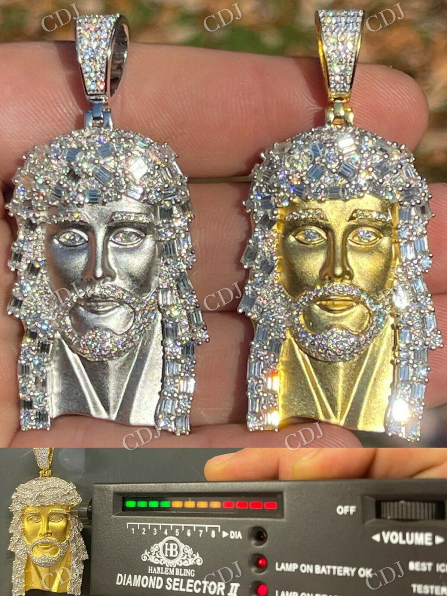 Natural Diamond Baguette Jesus Piece Pendant  customdiamjewel   