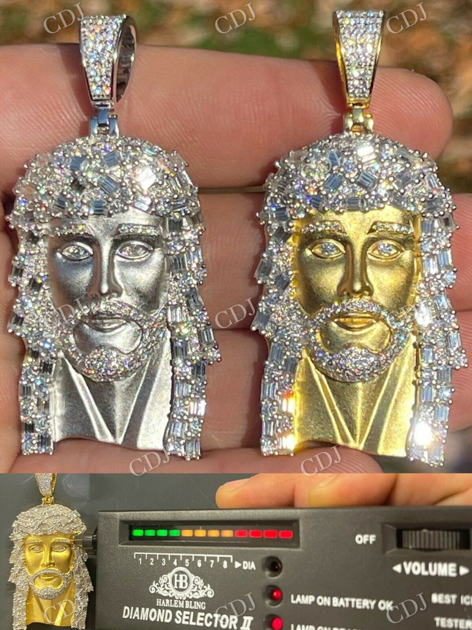 Natural Diamond Baguette Jesus Piece Pendant  customdiamjewel   