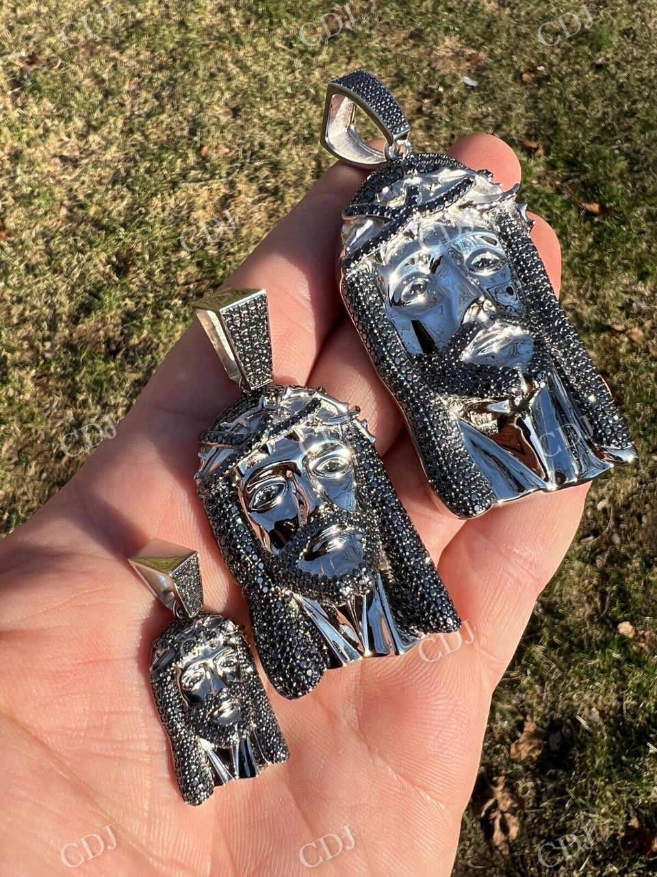 14k Gold Black Stone Jesus Piece Pendant  customdiamjewel   