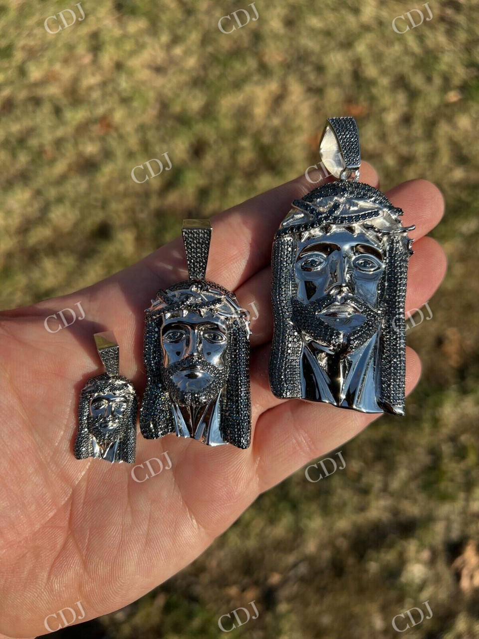 14k Gold Black Stone Jesus Piece Pendant  customdiamjewel   