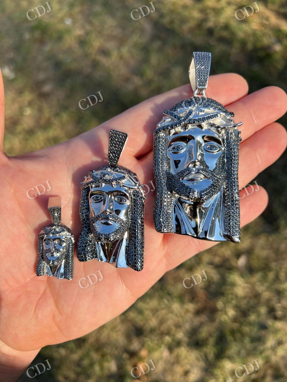 14k Gold Black Stone Jesus Piece Pendant  customdiamjewel   