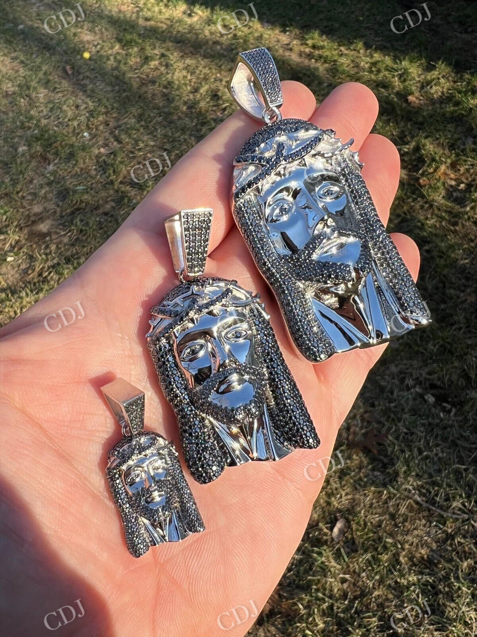 14k Gold Black Stone Jesus Piece Pendant  customdiamjewel   