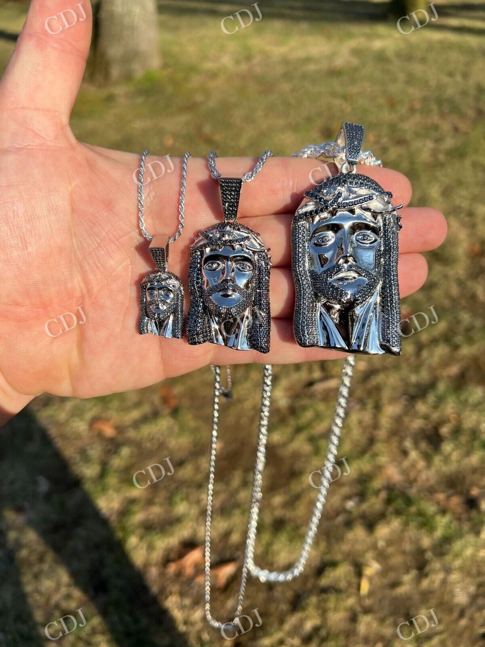 14k Gold Black Stone Jesus Piece Pendant  customdiamjewel   