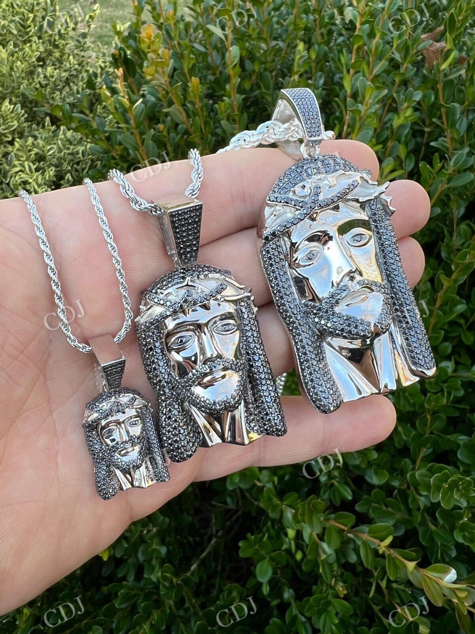 14k Gold Black Stone Jesus Piece Pendant  customdiamjewel   