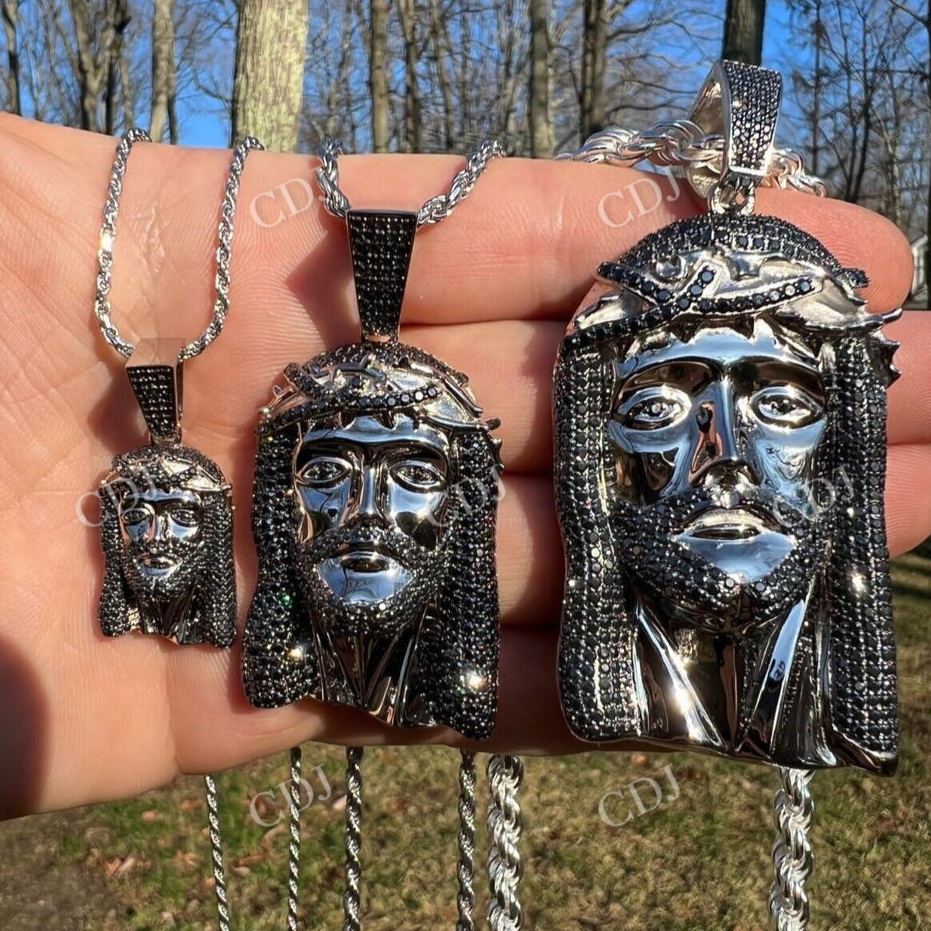 14k Gold Black Stone Jesus Piece Pendant  customdiamjewel   