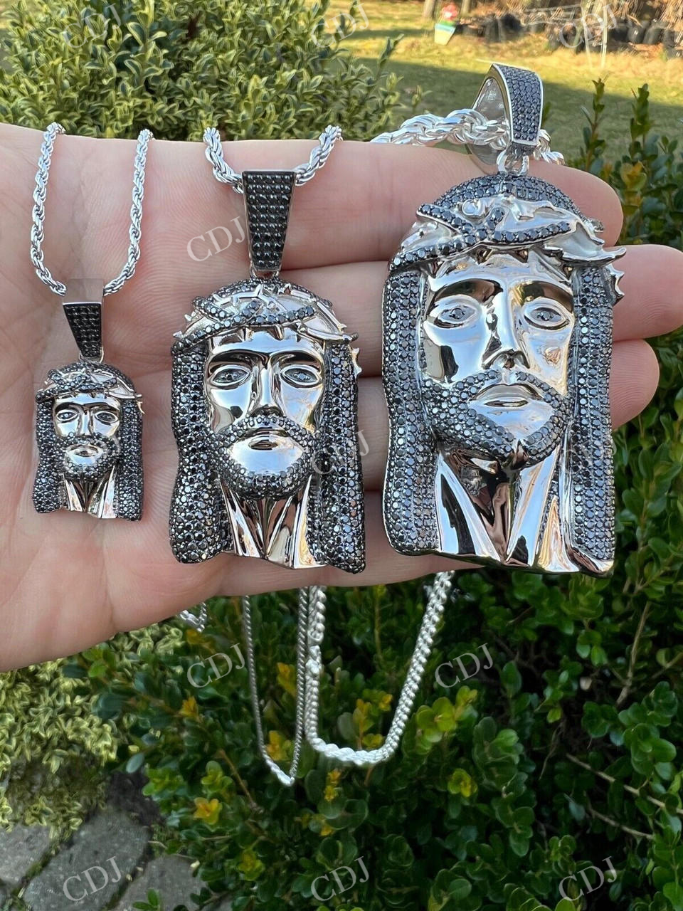 14k Gold Black Stone Jesus Piece Pendant  customdiamjewel   