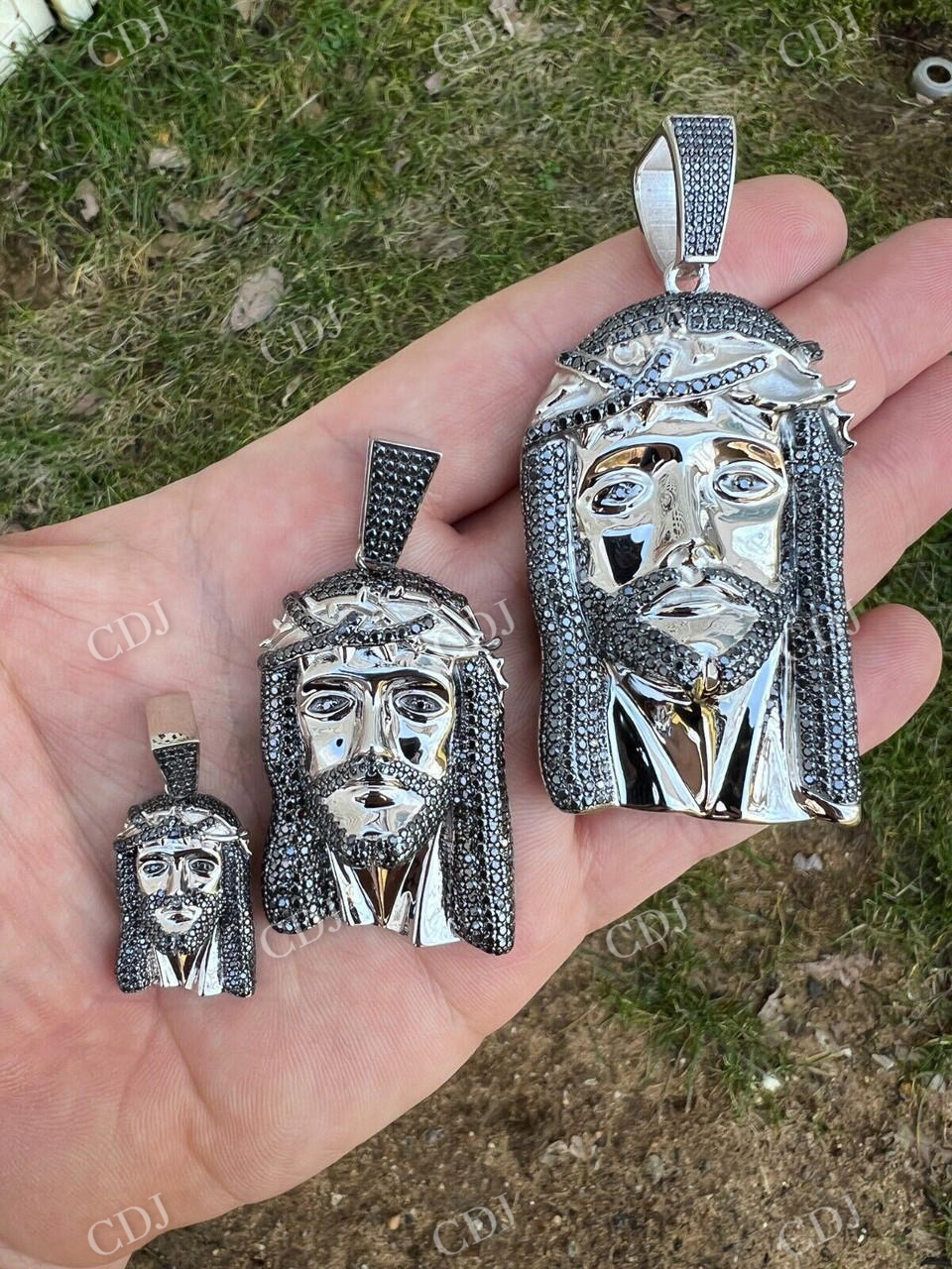 14k Gold Black Stone Jesus Piece Pendant  customdiamjewel   