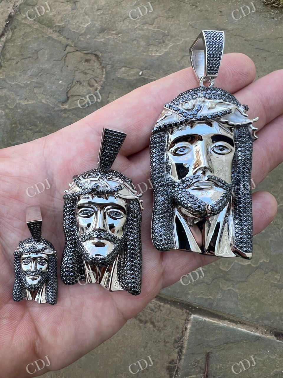 14k Gold Black Stone Jesus Piece Pendant  customdiamjewel   