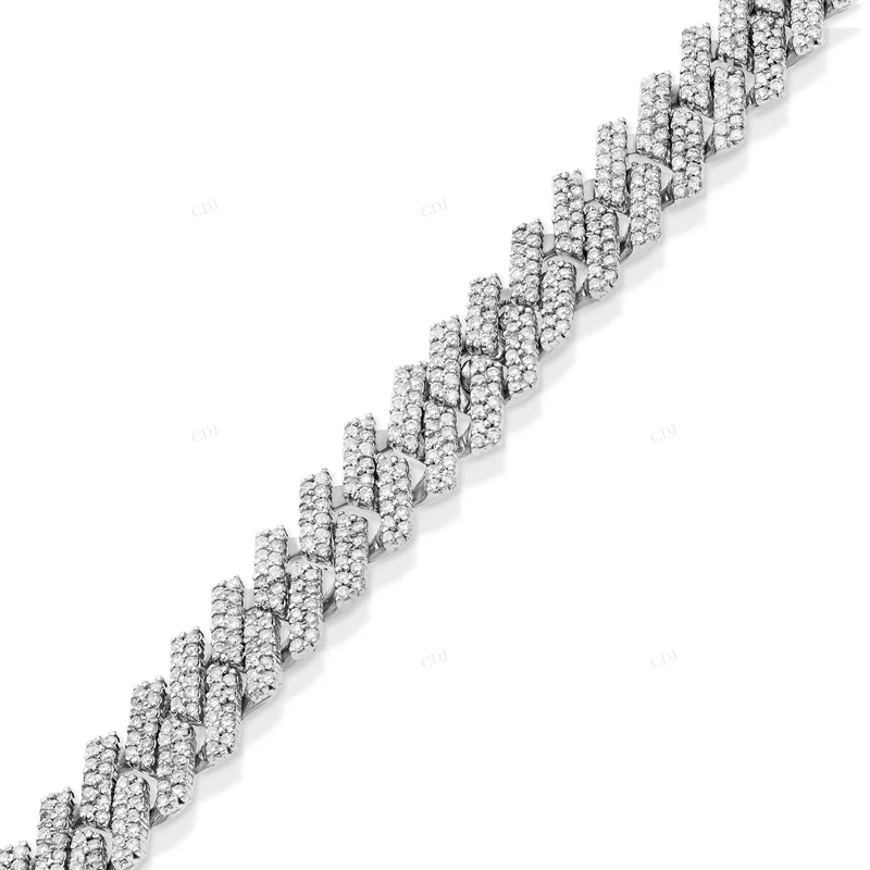 VVS Moissanite 14K White Gold Plated Miami Cuban Chain Bracelet CustomDiamJewel