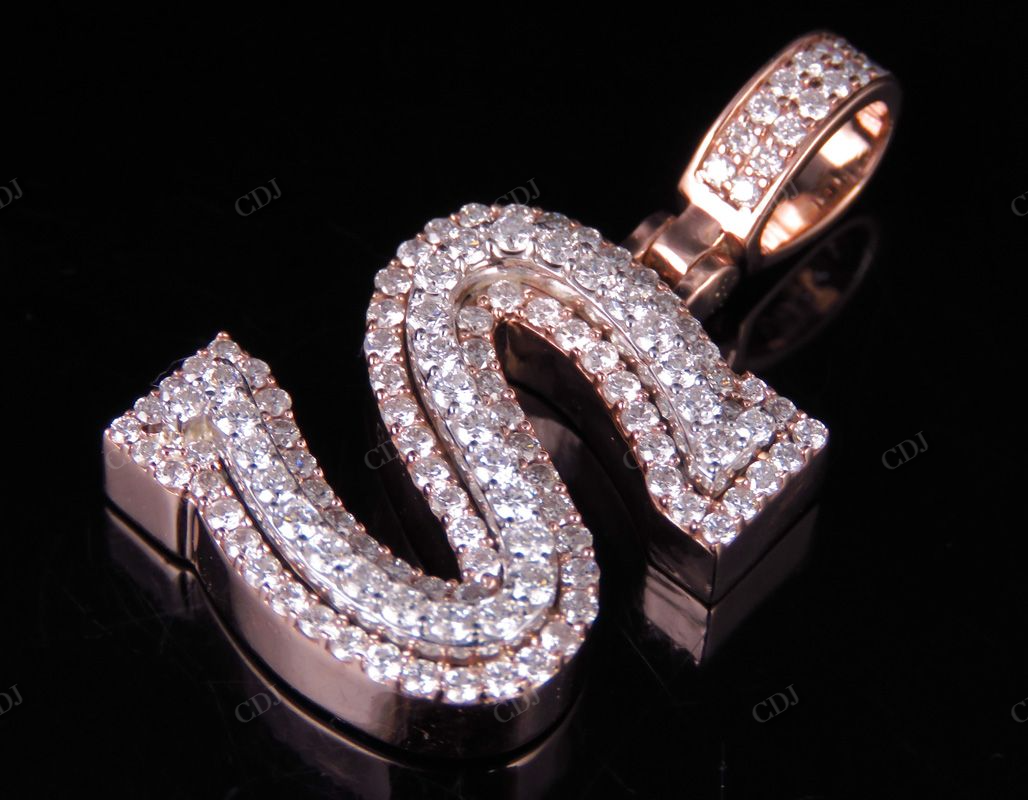 1.5" 2 CTW 18K Solid Gold Real Diamond Custom Initial 'S' Letter Pendant CustomDiamJewel