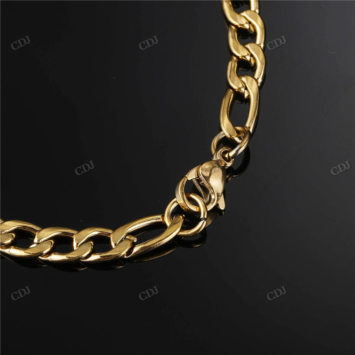 3-9MM Plain Gold Figaro Chain hip hop jewelry CustomDiamJewel