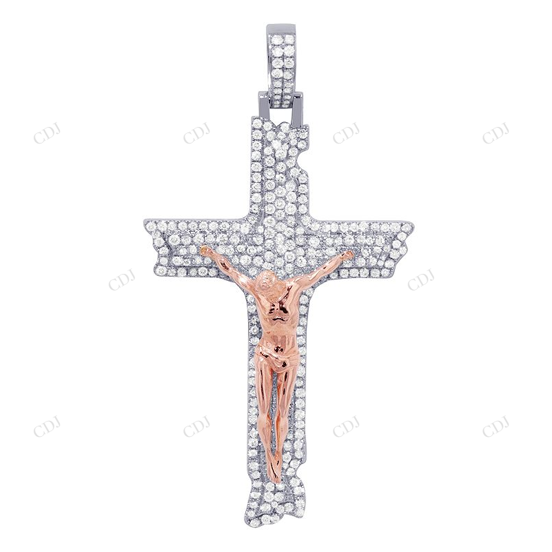 2.7 Inch Lab Grown Jesus on Cross Two Tone Gold Pendant Hip Hop Pendent CustomDiamJewel