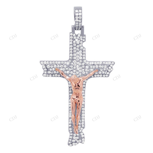 2.7 Inch Lab Grown Jesus on Cross Two Tone Gold Pendant Hip Hop Pendent CustomDiamJewel