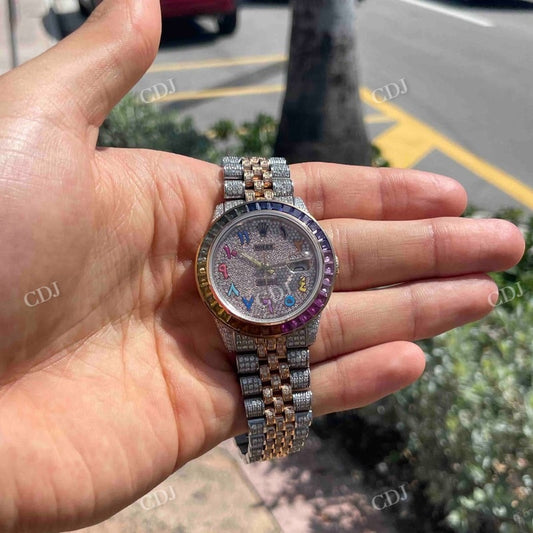 36mm Bust Down Rolex Jubilee Rainbow Digit Moissanite Watch For Women customdiamjewel