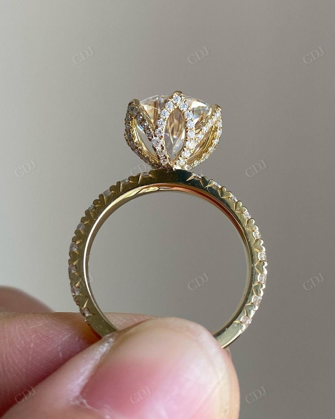 Tulip Set Lab Grown Diamond Engagement Ring customdiamjewel