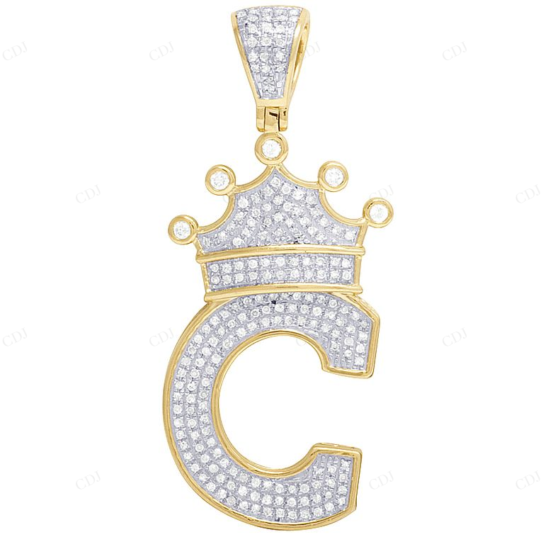1.8" 0.55 CTW 10K Gold Natural Diamond Crown Initial "C" Pendant CustomDiamJewel