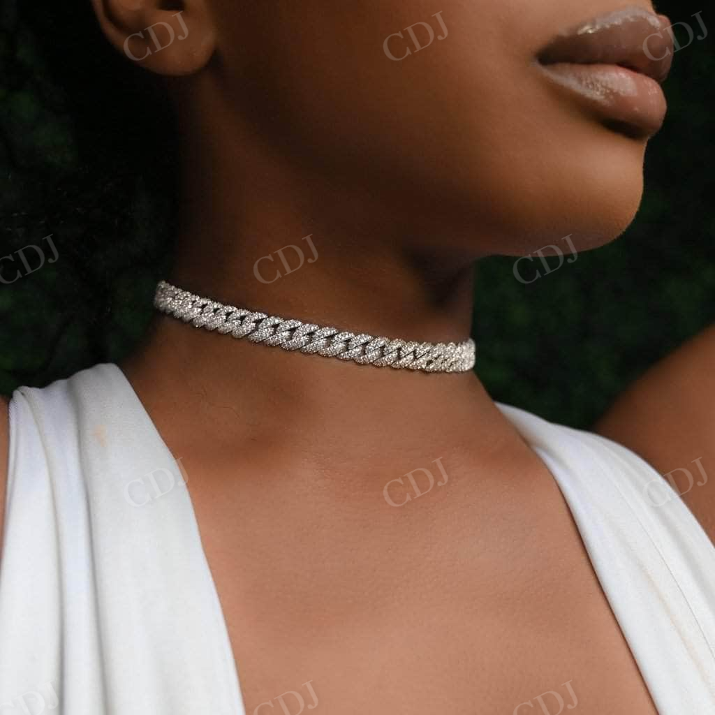 10MM Diamond Women's Cuban Link Choker  customdiamjewel   
