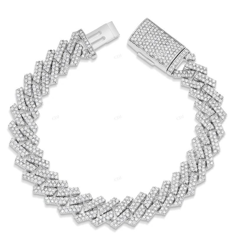 VVS Moissanite 14K White Gold Plated Miami Cuban Chain Bracelet CustomDiamJewel