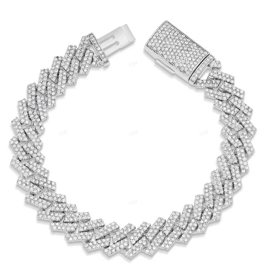 VVS Moissanite 14K White Gold Plated Miami Cuban Chain Bracelet CustomDiamJewel