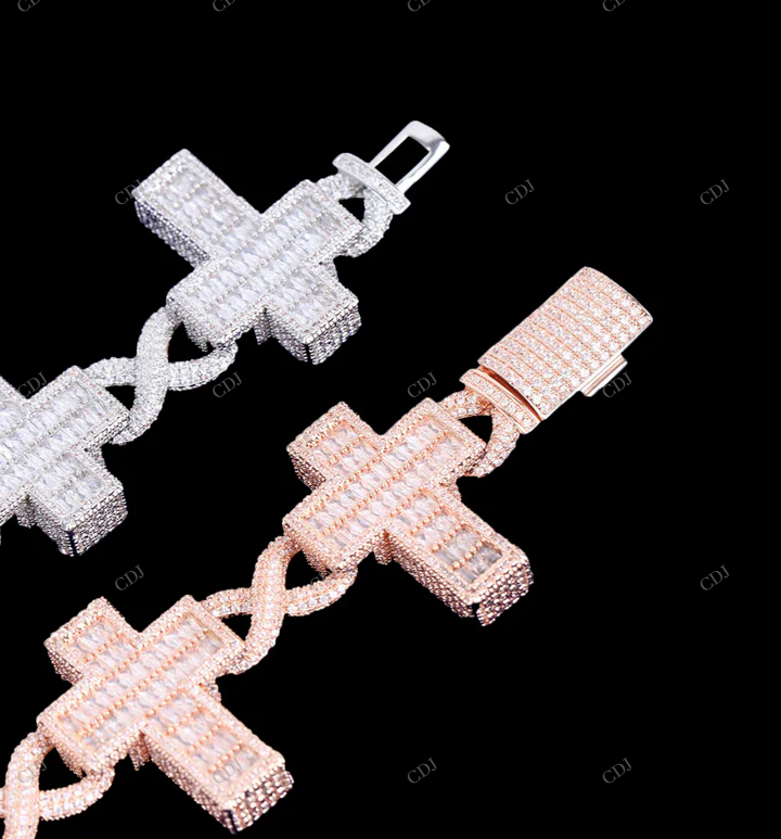 VVS Moissanite Silver Cross Infinity Link Chain for Mens CustomDiamJewel