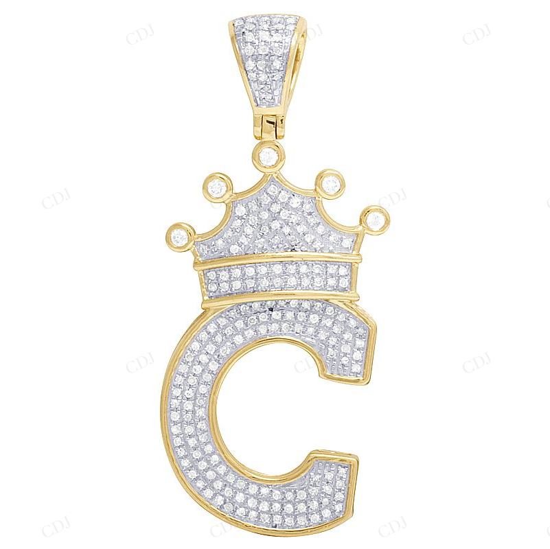 1.8" 0.55 CTW 10K Gold Natural Diamond Crown Initial "C" Pendant CustomDiamJewel