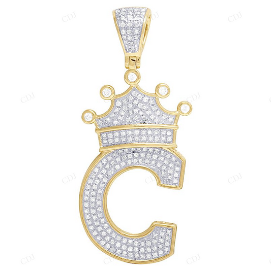 1.8" 0.55 CTW 10K Gold Natural Diamond Crown Initial "C" Pendant CustomDiamJewel
