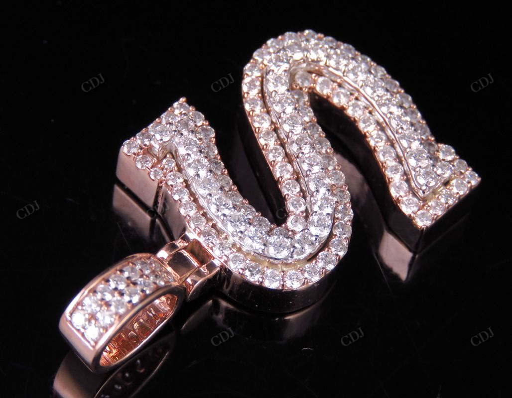 1.5" 2 CTW 18K Solid Gold Real Diamond Custom Initial 'S' Letter Pendant CustomDiamJewel