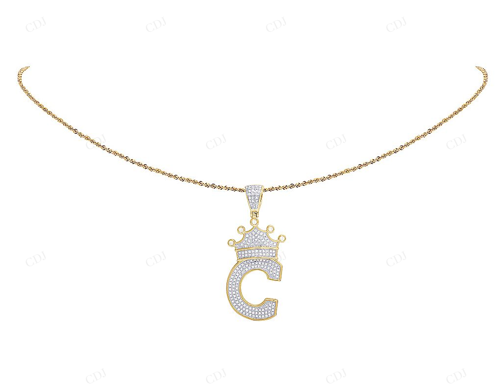 1.8" 0.55 CTW 10K Gold Natural Diamond Crown Initial "C" Pendant CustomDiamJewel