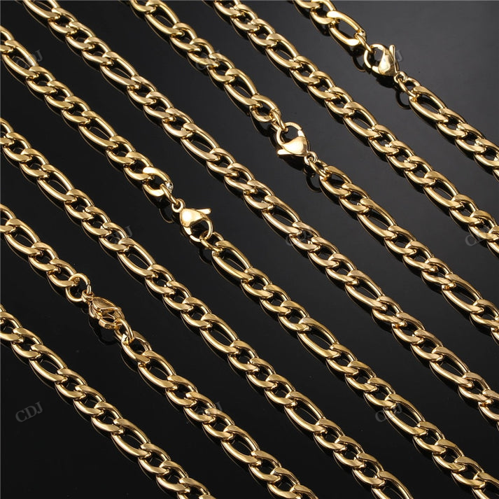 3-9MM Plain Gold Figaro Chain hip hop jewelry CustomDiamJewel