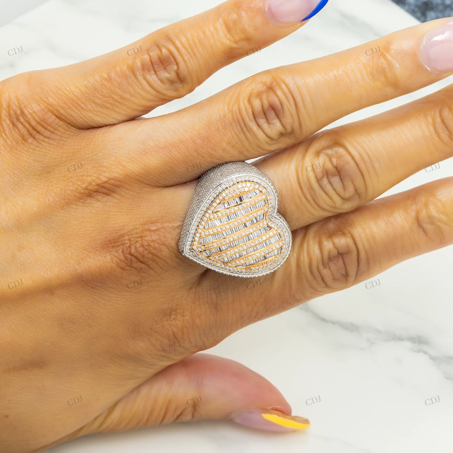 4.16 CTW Two Tone Diamond Heart Ring hip hop ring customdiamjewel