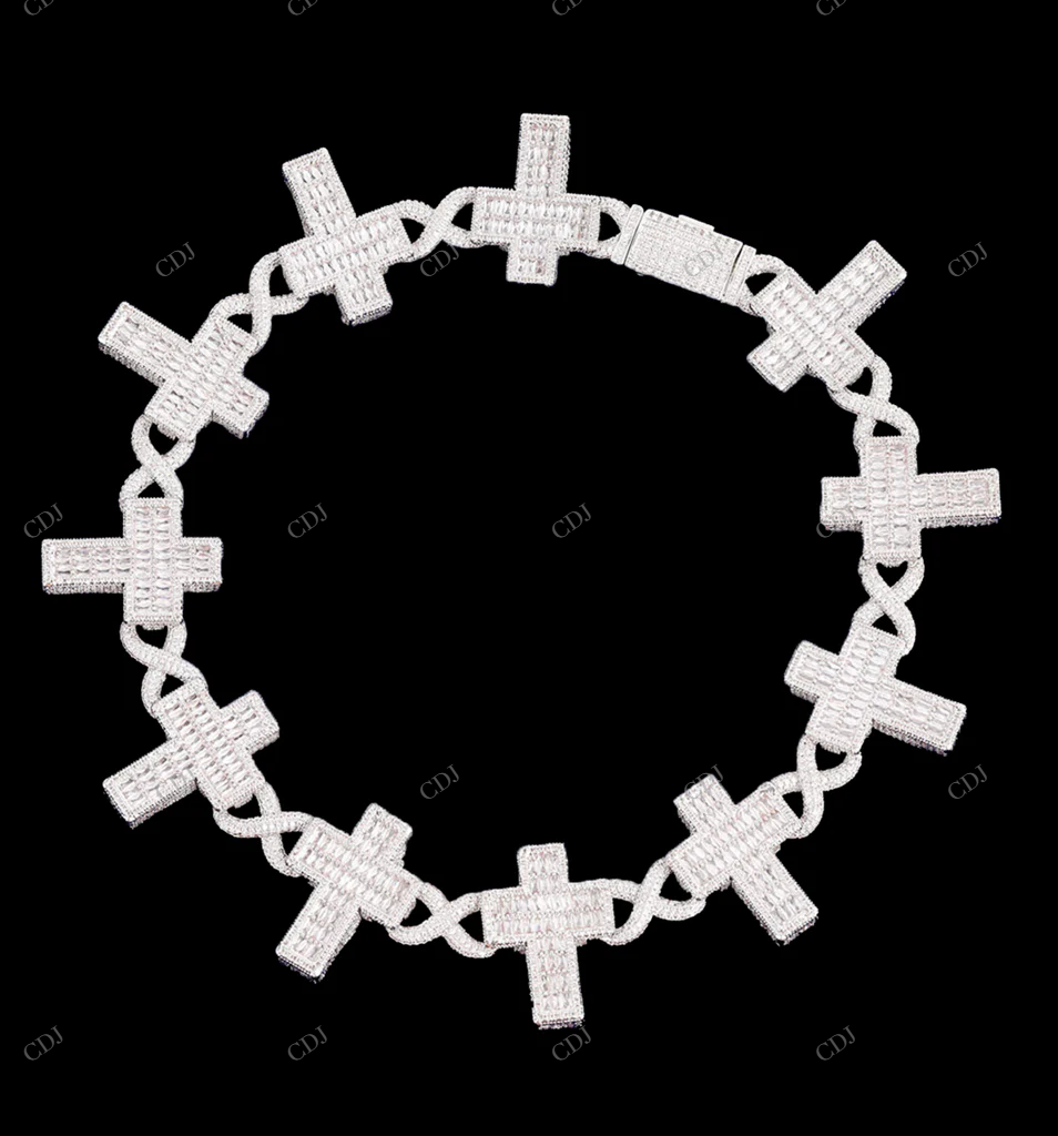 VVS Moissanite Silver Cross Infinity Link Chain for Mens CustomDiamJewel