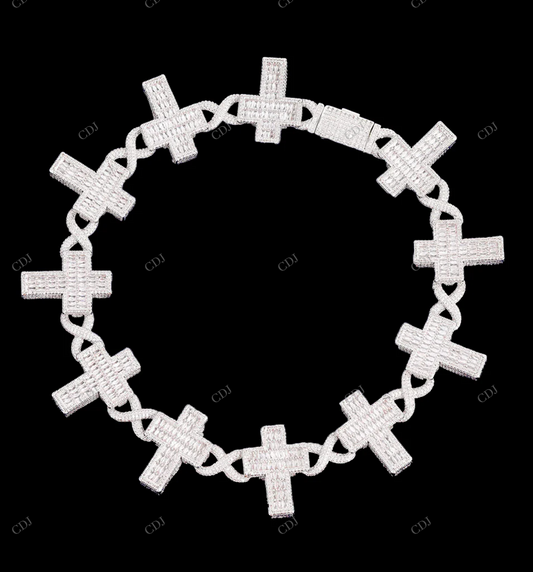 VVS Moissanite Silver Cross Infinity Link Chain for Mens CustomDiamJewel