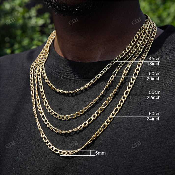 3-9MM Plain Gold Figaro Chain hip hop jewelry CustomDiamJewel