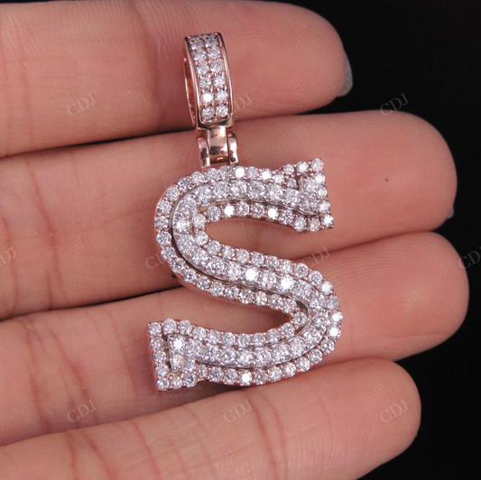 1.5" 2 CTW 18K Solid Gold Real Diamond Custom Initial 'S' Letter Pendant CustomDiamJewel