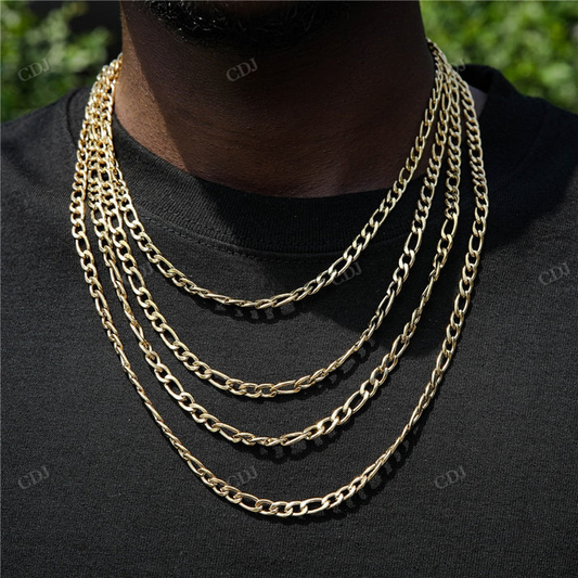 3-9MM Plain Gold Figaro Chain hip hop jewelry CustomDiamJewel