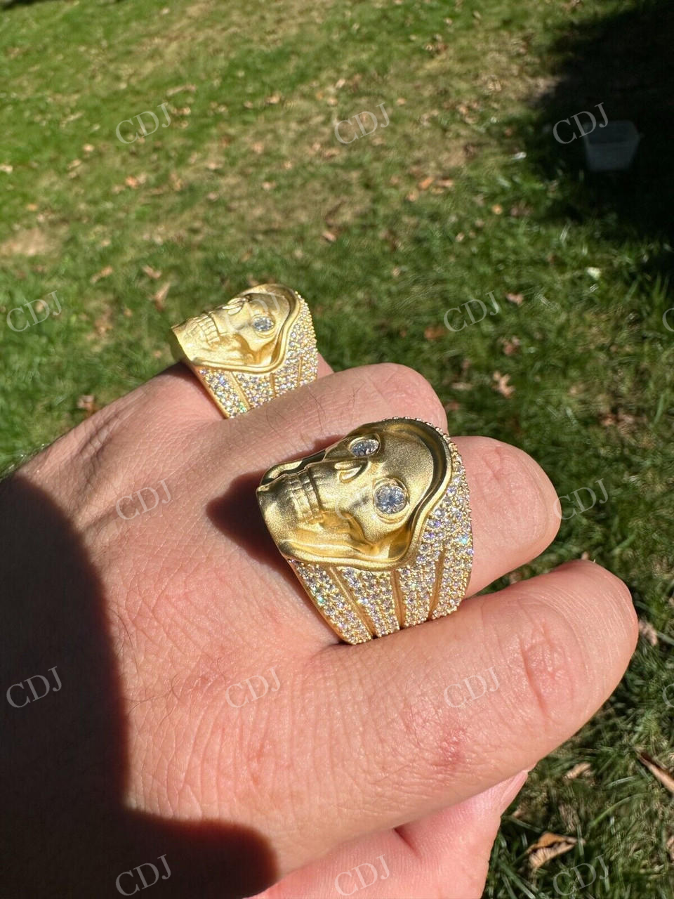 18K Solid Gold Hip Hop Diamond Skull Ring For Men's  customdiamjewel   