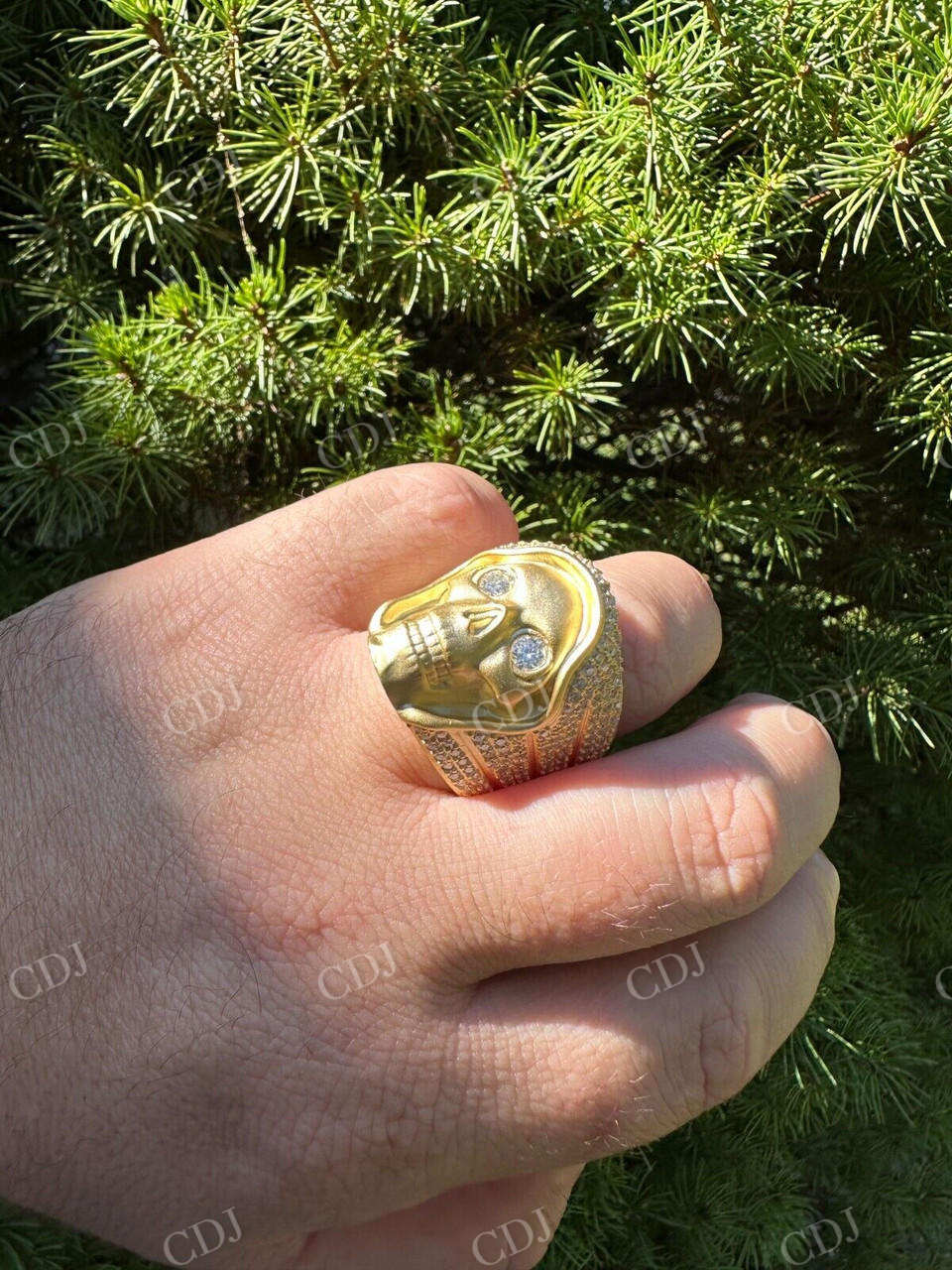 18K Solid Gold Hip Hop Diamond Skull Ring For Men's  customdiamjewel   
